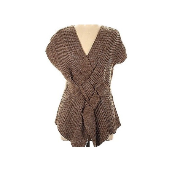 NWT Escio Knit Sweater Vest Top Deep-V  Mocha LARGE - Picture 1 of 6